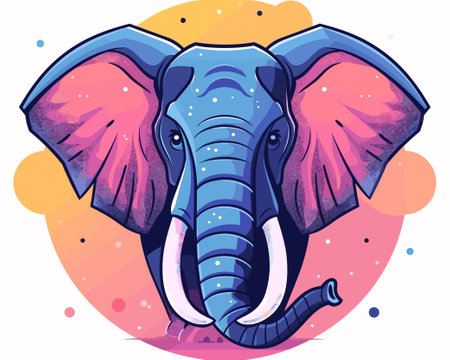 Vector illustration of an elephant head in cartoon style on colorful background.のイラスト素材