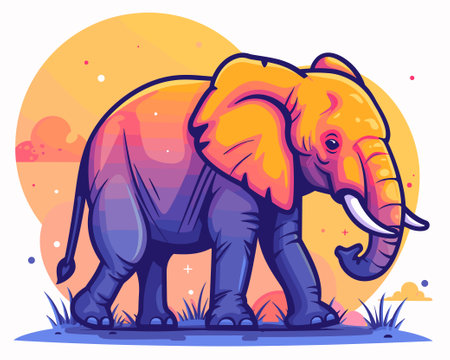 Elephant standing on the grass. Vector illustration in cartoon style.のイラスト素材