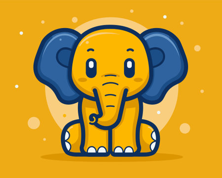 Cute cartoon elephant. Vector illustration of a cute elephant on a yellow background.のイラスト素材