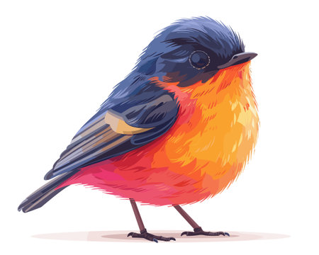 Fluffy red-crowned flycatcher bird, vector illustrationのイラスト素材