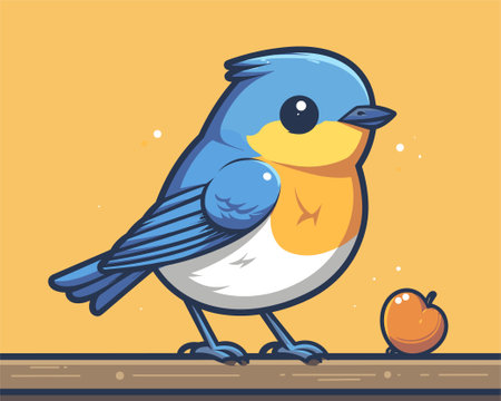 Cute cartoon titmouse sitting on a branch with berries. Vector illustration.のイラスト素材