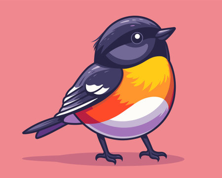 Bullfinch bird isolated on pink background. Vector cartoon illustration.のイラスト素材