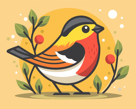 Bullfinch vector illustration in cartoon style. Cute bird on a branch.のイラスト素材