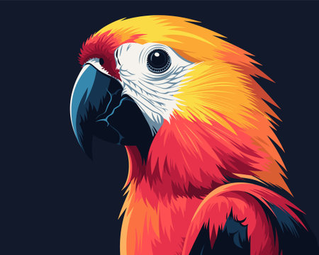 Colorful macaw parrot on dark background. Vector illustration.のイラスト素材