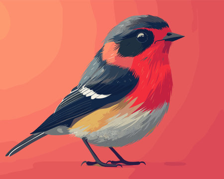Vector illustration of a bullfinch on a red background. Beautiful bird.のイラスト素材