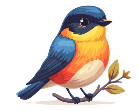 Vector illustration of a cute little bird sitting on a tree branch.のイラスト素材