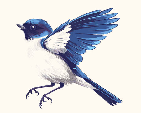 Colorful hand drawn vector illustration of a swallow bird with wings spreadのイラスト素材