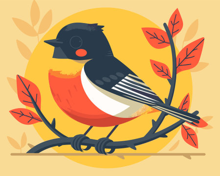 Bullfinch sitting on the branch. Vector illustration in flat styleのイラスト素材