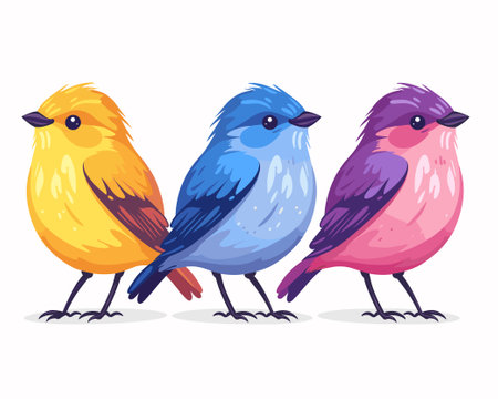 Colorful birds isolated on white background. Vector illustration in cartoon style.のイラスト素材