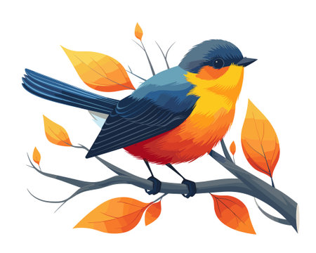 Titmouse on a branch with autumn leaves. Vector illustration.のイラスト素材