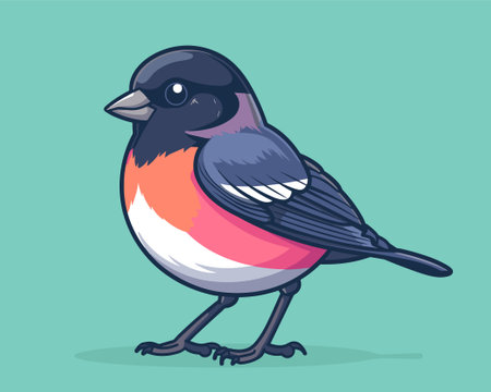 Bullfinch bird on a green background. Vector illustration in cartoon style.のイラスト素材