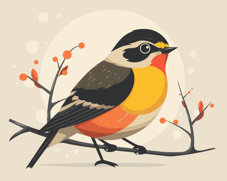 Bullfinch bird on a branch. Vector illustration in flat styleのイラスト素材