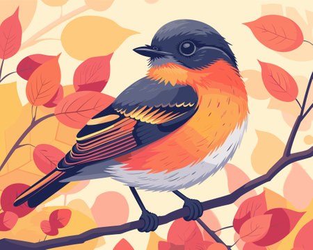 Colorful vector illustration of a cute little bird in cartoon style.のイラスト素材