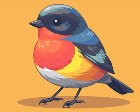 Bullfinch bird. Colorful vector illustration in cartoon style.のイラスト素材