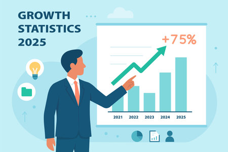 Businessman pointing at growth chart. Man in business suit pointing on growing graph. Vector illustrationのイラスト素材