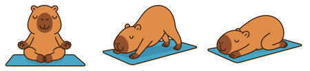 Cute cartoon capybara on a yoga mat. Vector illustration.のイラスト素材