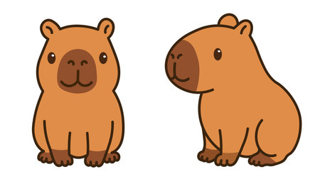 Cute cartoon capybara Vector illustration isolated on white background.のイラスト素材