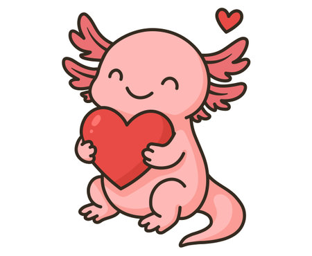 weet axolotl with a heart in its pawsのイラスト素材