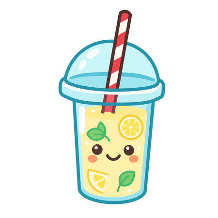 Cute cartoon lemonade in a glass with a straw. Vector illustration.のイラスト素材