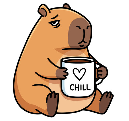 Cute Groundhog with a cup of coffee. Vector illustration.のイラスト素材
