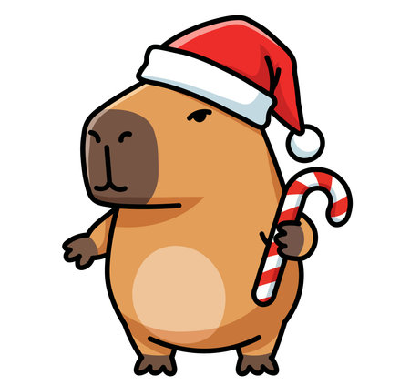Cartoon Illustration of Cute Groundhog in Santa Claus Hatのイラスト素材