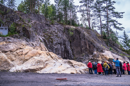 Russia, Karelia, Lahdenpohja, August 2016: Tourists near the military museum Mount Filinのeditorial素材
