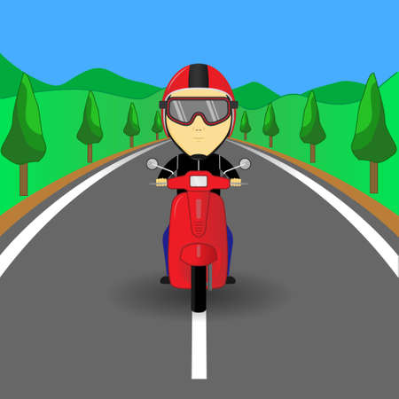 Vector Illustration, Red Scooter Motorcycle and Highwayのイラスト素材