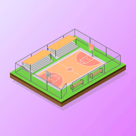 3D Isometric, illustration of outdoor basketball fieldのイラスト素材