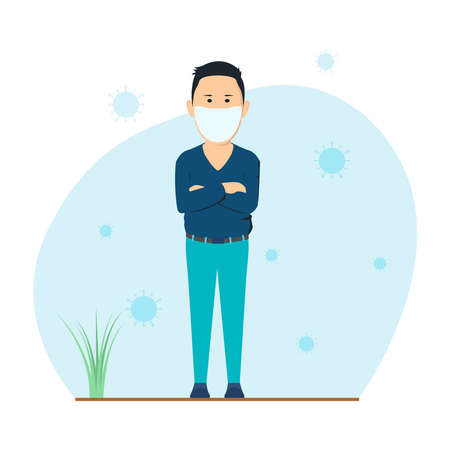 Man Standing Using Masker, Stay safe from corona virusのイラスト素材