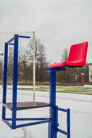 Chair racing judges in the winter stadiumの写真素材