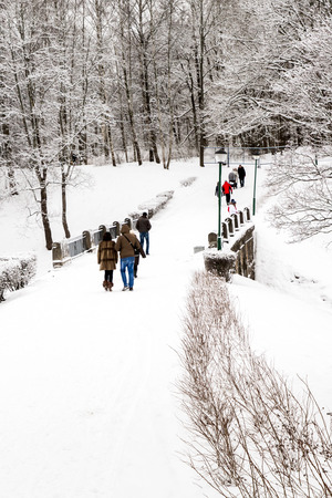 Lomonosov, St. Petersburg, Russia-February 8, 2015. People walk in winter Parkのeditorial素材