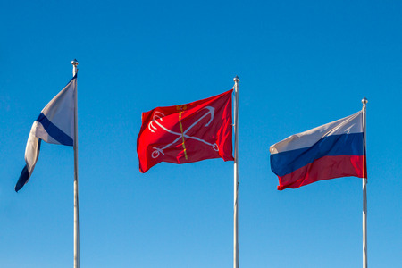 The Flag Of The Russian Federation on the background of the Churchの写真素材