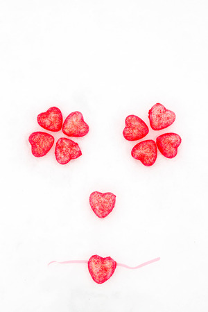 Pink hearts in the snowの写真素材