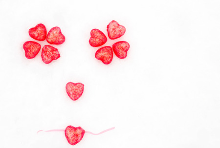 Pink hearts in the snowの写真素材
