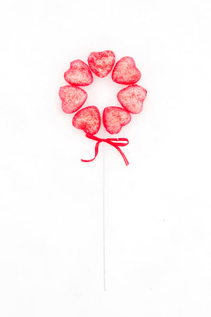 Pink hearts in the snowの写真素材
