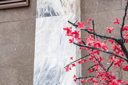 Street red luminous decorative treeの写真素材