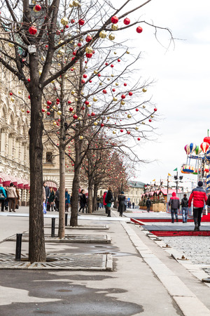 Moscow, Russia, March 7, 2015. The trees in bright decorations on red square.のeditorial素材