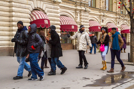 Moscow, Russia, March 7, 2015. Tourists African Americans on the red square.のeditorial素材