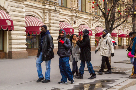 Moscow, Russia, March 7, 2015. Tourists African Americans on the red square.のeditorial素材
