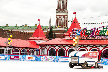 Moscow, Russia, March 7, 2015. The GUM skating rink on the red square.のeditorial素材