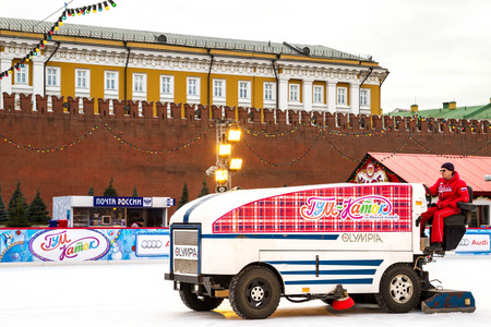 Moscow, Russia, March 7, 2015. The GUM skating rink on the red square.のeditorial素材