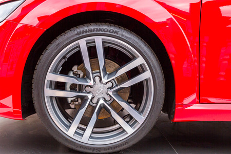 Moscow, Russia, March 7, 2015. Wheel red Audi.のeditorial素材