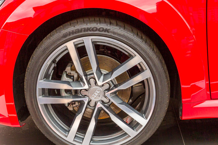 Moscow, Russia, March 7, 2015. Wheel red Audi.のeditorial素材