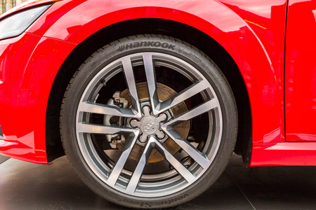 Moscow, Russia, March 7, 2015. Wheel red Audi.のeditorial素材