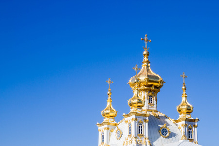 Russia, St. Petersburg, city of Petrodvorets, March 16, 2015. The Grand Palace fountains in the Park of the town of Peterhof.のeditorial素材