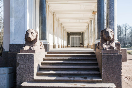 Russia, St. Petersburg, city of Petrodvorets, March 16, 2015. Pergola with columnsのeditorial素材