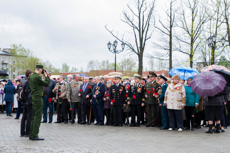 Saint Petersburg city, Lomonosov, Russia, May 8, 2015. The opening of the Stella and the laying of wreaths at the memorial day on may 9.のeditorial素材