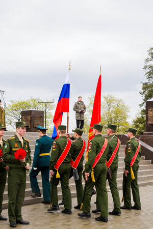 Saint Petersburg city, Lomonosov, Russia, May 8, 2015. The opening of the Stella and the laying of wreaths at the memorial day on may 9.のeditorial素材