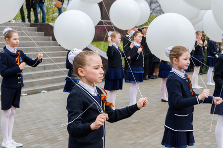 Saint Petersburg city, Lomonosov, Russia, May 8, 2015. The opening of the Stella and the laying of wreaths at the memorial day.のeditorial素材
