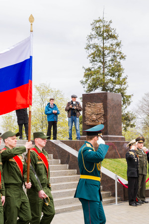 Saint Petersburg city Lomonosov Russia May 8 2015. The opening of the Stella and the laying of wreaths at the memorial day.のeditorial素材